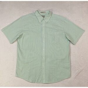 L.L.Bean Mens L Green Striped Seersucker Button Down Shirt Traditional Fit